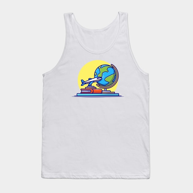 Miniature Plane with Book And Globe Cartoon Vector Icon Illustration Tank Top by Catalyst Labs